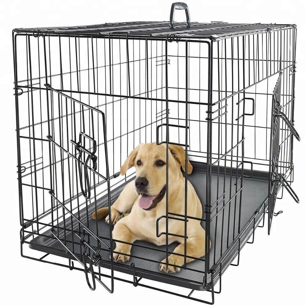 Wholesale Manufacturer 24 30 36 42 48 Inch Metal Foldable Dog Crates Cage Metal Folding Dog Cage XXL Black Impact Dog Kennel