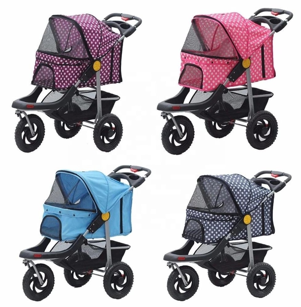 Easy One-Hand Fold 3 Big Wheels Jogger Wholesale Pet Stroller Cat Dog Easy Walk Folding Travel Carriage Trolley With Cup Holder