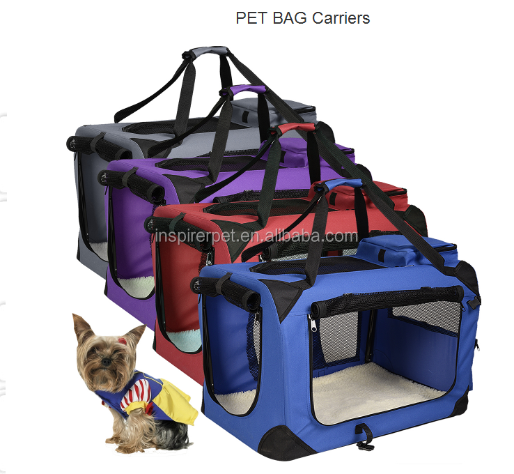 3 Door Portable Folding Dog Soft Crate Strong Steel Frame Health Travel Collapsible Pet Cat Dog Crate With Mesh Mat