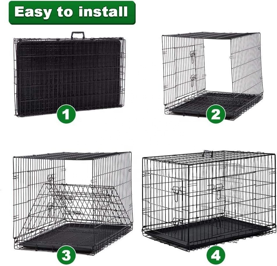 Wholesale Manufacturer 24 30 36 42 48 Inch Metal Foldable Dog Crates Cage Metal Folding Dog Cage XXL Black Impact Dog Kennel