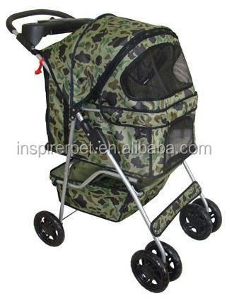 New Camouflage 4 Wheels Pet Dog Cat Stroller Carrier w/RainCover