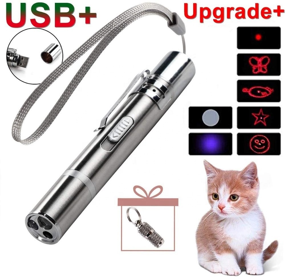 7-in-1 Design  Multi Pattern Lazer Dot UV Light LED Flashlight Laser Pointer Cat Toy  USB Rechargeable  cat laser toy