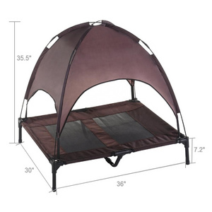 Raised Mesh Cot Cooling Dog Bed with Removable Canopy Shade Tent, Travel Bag, Breathable Fabric Foldable Pet Cot