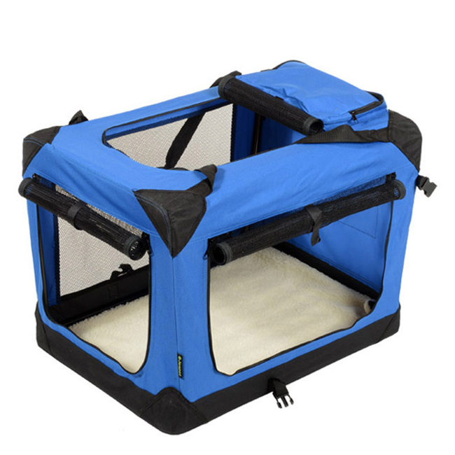 3 Door Portable Folding Dog Soft Crate Strong Steel Frame Health Travel Collapsible Pet Cat Dog Crate With Mesh Mat