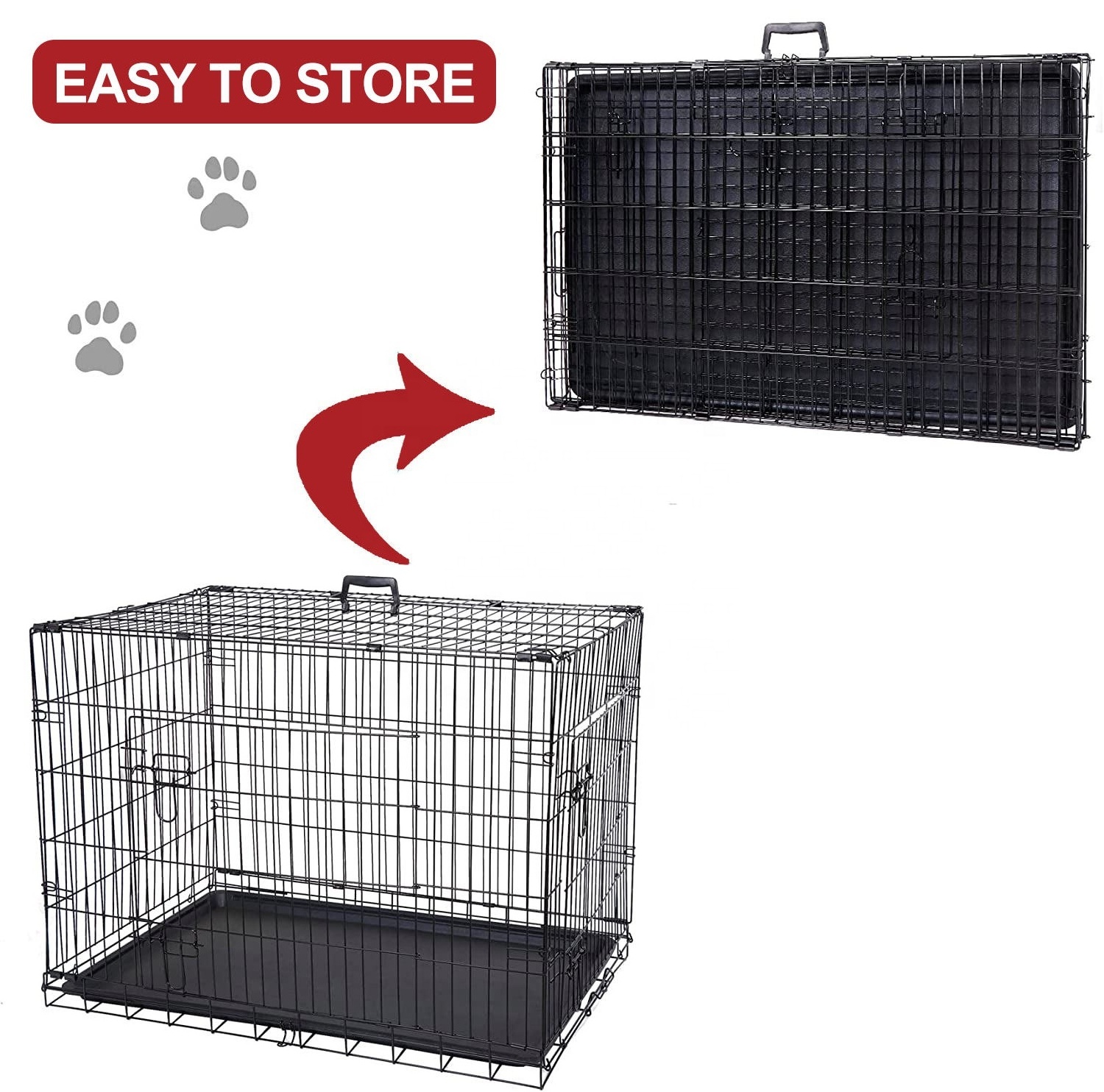 48'' Foldable Collapsible Metal Large XXL Dog Cage Metal Kennels, Stackable Dog Cages For Large Dog, Wholesale Dog Crate Cage