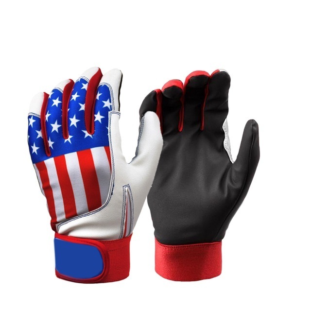 Multi Color Printing Professional and high quality of American Flag Soft Pitcher Leather Baseball Batting Gloves