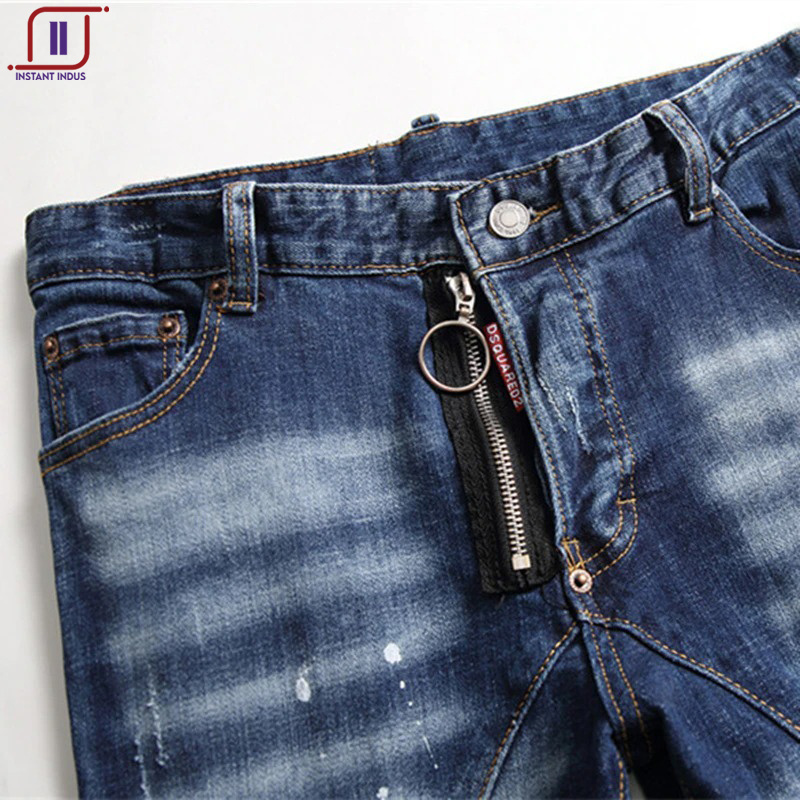 Autumn New Broken Hole Splashed Paint Splicing Men Slim Jeans Europe United States Small Beggar Pants Denim Pants OEM