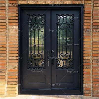 Instime China High Quality Supplier Modern Decorative Wrought Iron Front Patio Double Entry Doors For Villa