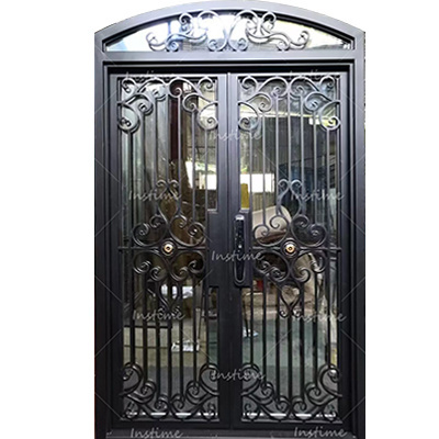 Instime Main Entry Retro Arched Design Security Steel Door Entry Gate Exterior Metal Doors Wrought Iron And Glass Entry Door