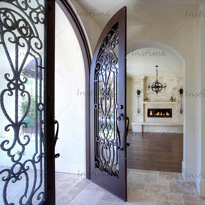 Instime Factory Price Arched Design Double Wrought Iron Entry Gates Doors Stainless Steel Exterior Security Door For Apartment