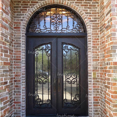 Instime Hot Sale High Quality Simple Modern Design Steel Front Entrance Door Customized Antique Wrought Iron Entry Door