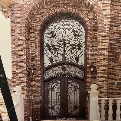 Instime Main Entry Retro Arched Design Security Steel Door Entry Gate Exterior Metal Doors Wrought Iron And Glass Entry Door