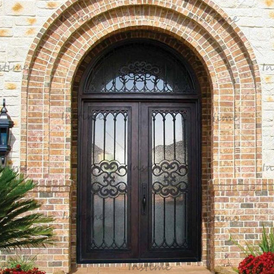 Instime Factory Price Arched Design Double Wrought Iron Entry Gates Doors Stainless Steel Exterior Security Door For Apartment