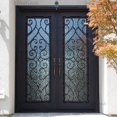 Instime Factory Price Arched Design Double Wrought Iron Entry Gates Doors Stainless Steel Exterior Security Door For Apartment