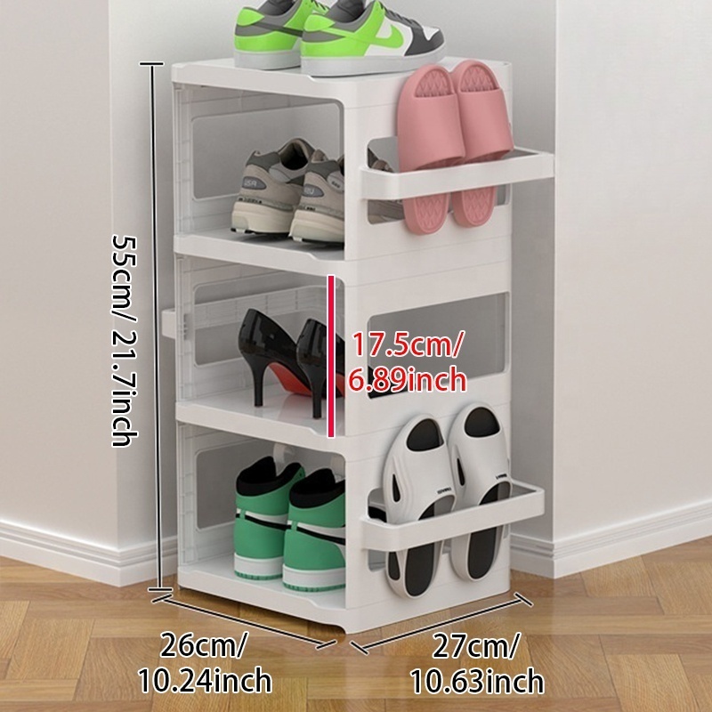 Shoe Racks for Home Easy Install Plastic Organizer for Closet 4 Tier Shoe Cubby Free Standing Sneaker Storage Vertical Tower