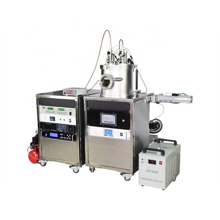 RF sputering with 2 magnetrons with targets / Dual-Head High Vacuum Magnetron Plasma Sputtering Coater machine