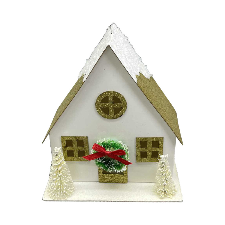 Hot Sale LED Lighted House Winter Snow Handmade Paper Christmas Village Houses For Indoor Decoration