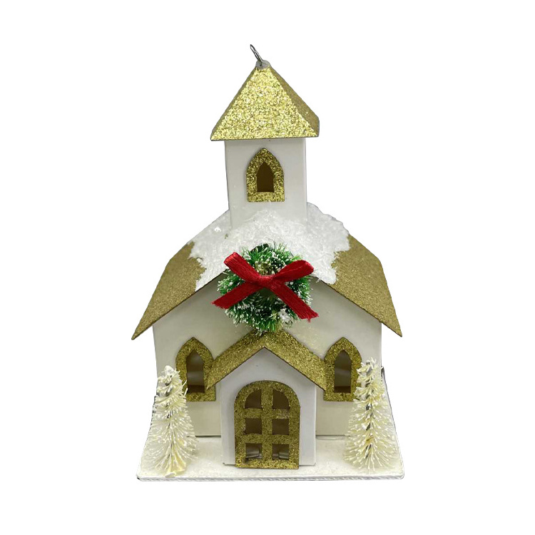 Hot Sale LED Lighted House Winter Snow Handmade Paper Christmas Village Houses For Indoor Decoration