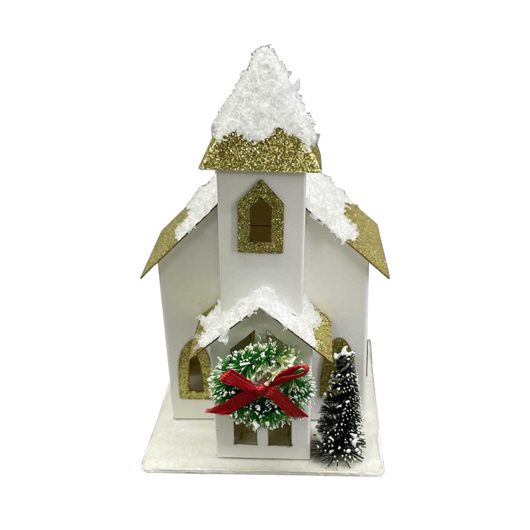 Hot Sale LED Lighted House Winter Snow Handmade Paper Christmas Village Houses For Indoor Decoration