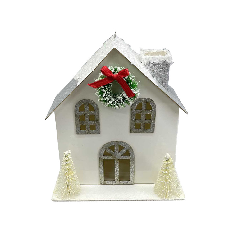 Hot Sale LED Lighted House Winter Snow Handmade Paper Christmas Village Houses For Indoor Decoration