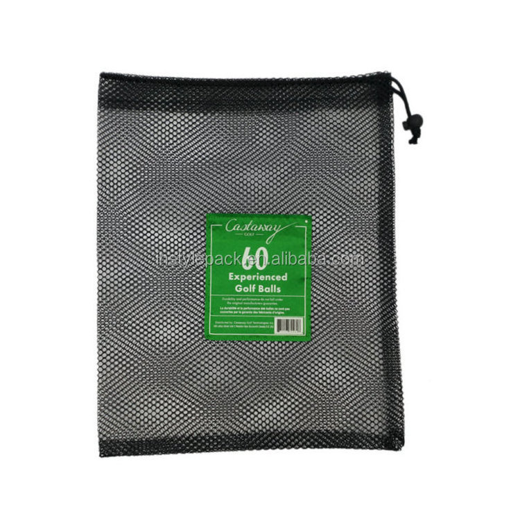 Custom Logo Printed Black Mesh Drawstring Bag for Golf Ball