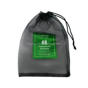 Custom Logo Printed Black Mesh Drawstring Bag for Golf Ball