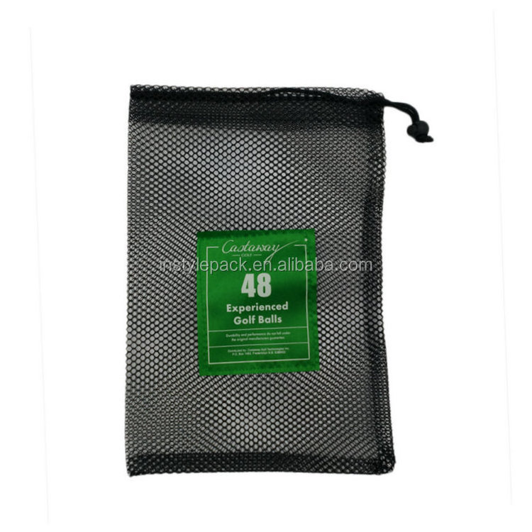 Custom Logo Printed Black Mesh Drawstring Bag for Golf Ball