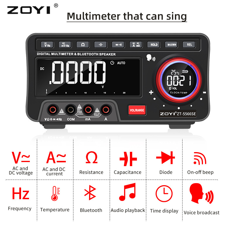 ZT-5566SE Bluetooth Speaker Multimeter High-precision Rechargeable Multimetro19999 Counts AC/DC Voltage and Current