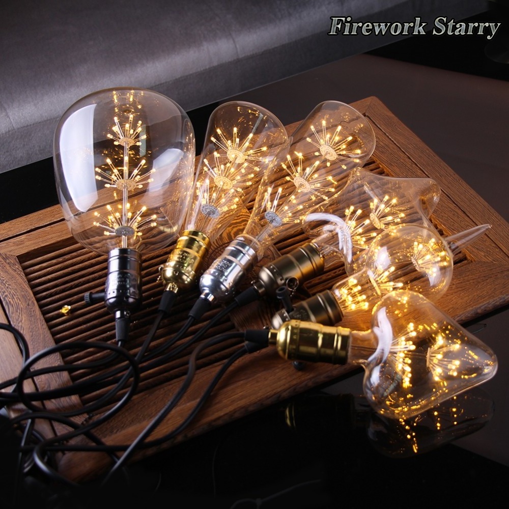 T30 LED Edison Vintage Starry Sky Lamp Heart Bottle Retro Led Firework Non Dimmable Bulbs Home Christmas Decoration Club Lights