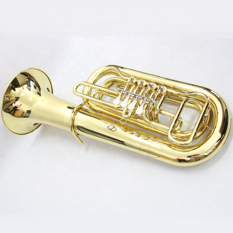 Professional Wholesale Color Woodwind Musical Instrument Made in China 4-Keys Rotary Brass Material Gold Lacquered Bb Tone Tuba