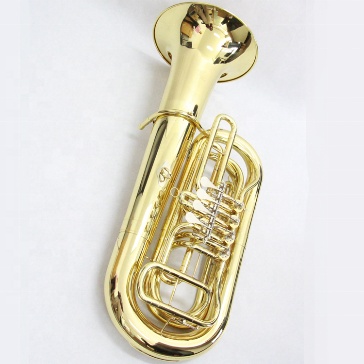 Professional Wholesale Color Woodwind Musical Instrument Made in China 4-Keys Rotary Brass Material Gold Lacquered Bb Tone Tuba