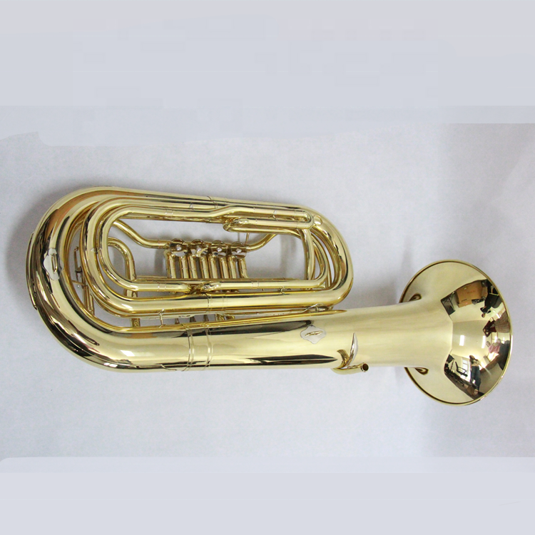 Professional Wholesale Color Woodwind Musical Instrument Made in China 4-Keys Rotary Brass Material Gold Lacquered Bb Tone Tuba