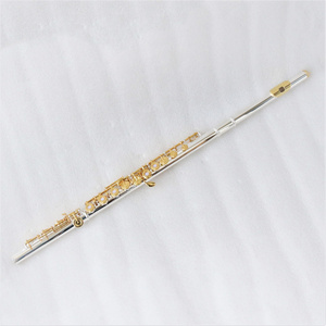 High end professional concert flute golden flute instrument for sale silver plated body gold plated keys flute