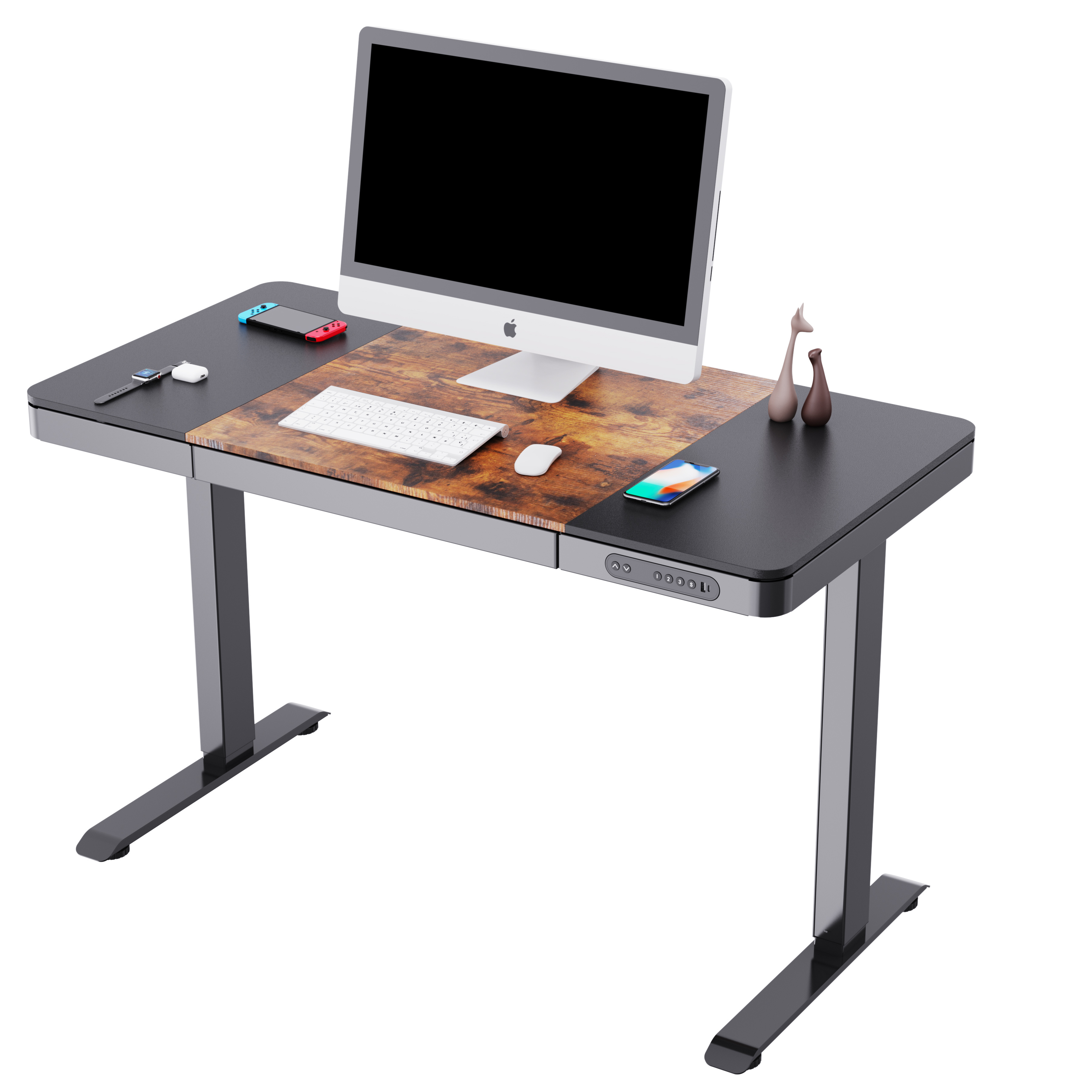 Home Office Electric Computer Desk with Storage, Splice Board Electric Height Adjustable Standing Desk with Drawer and USB Port