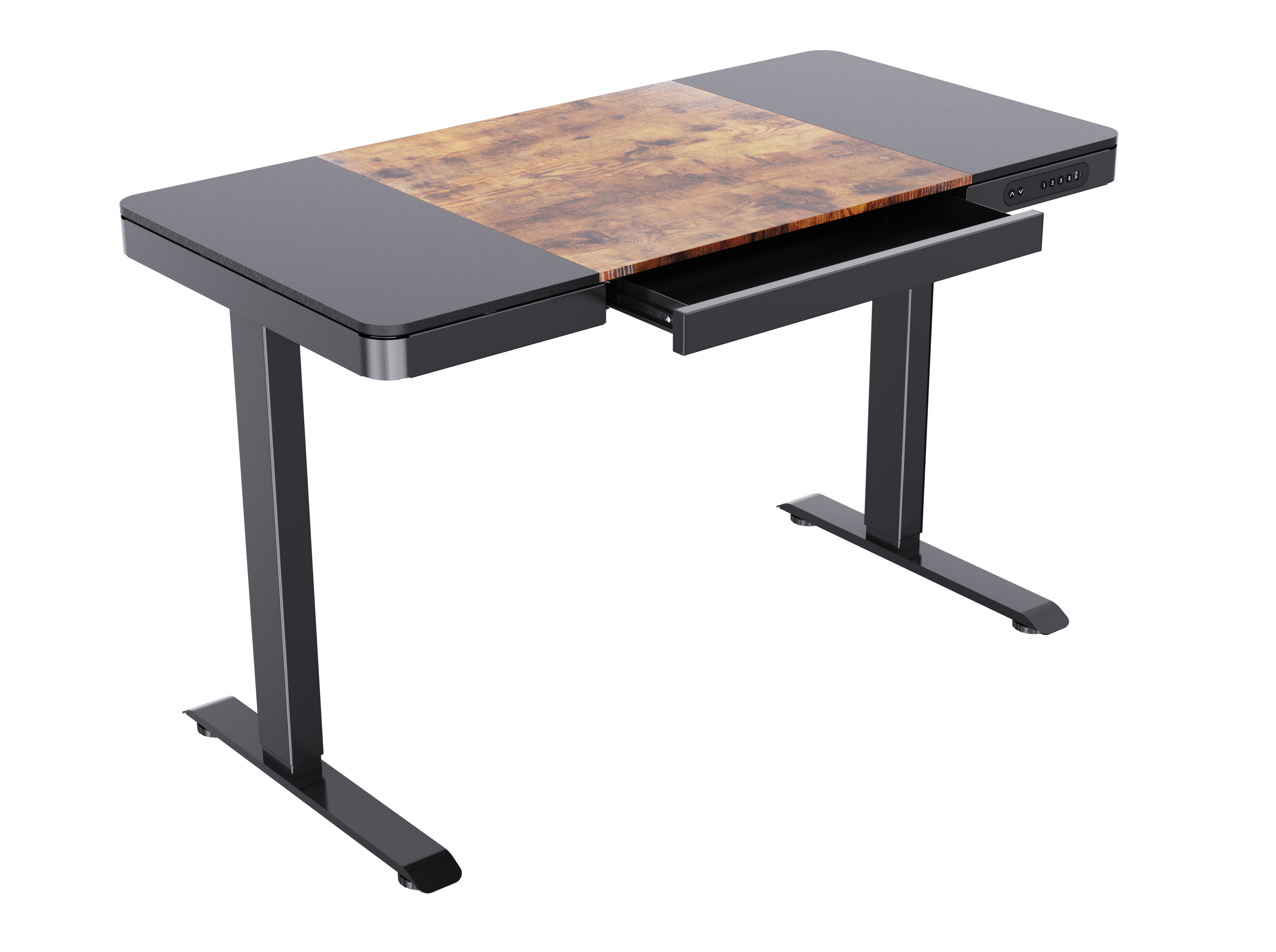 Home Office Electric Computer Desk with Storage, Splice Board Electric Height Adjustable Standing Desk with Drawer and USB Port