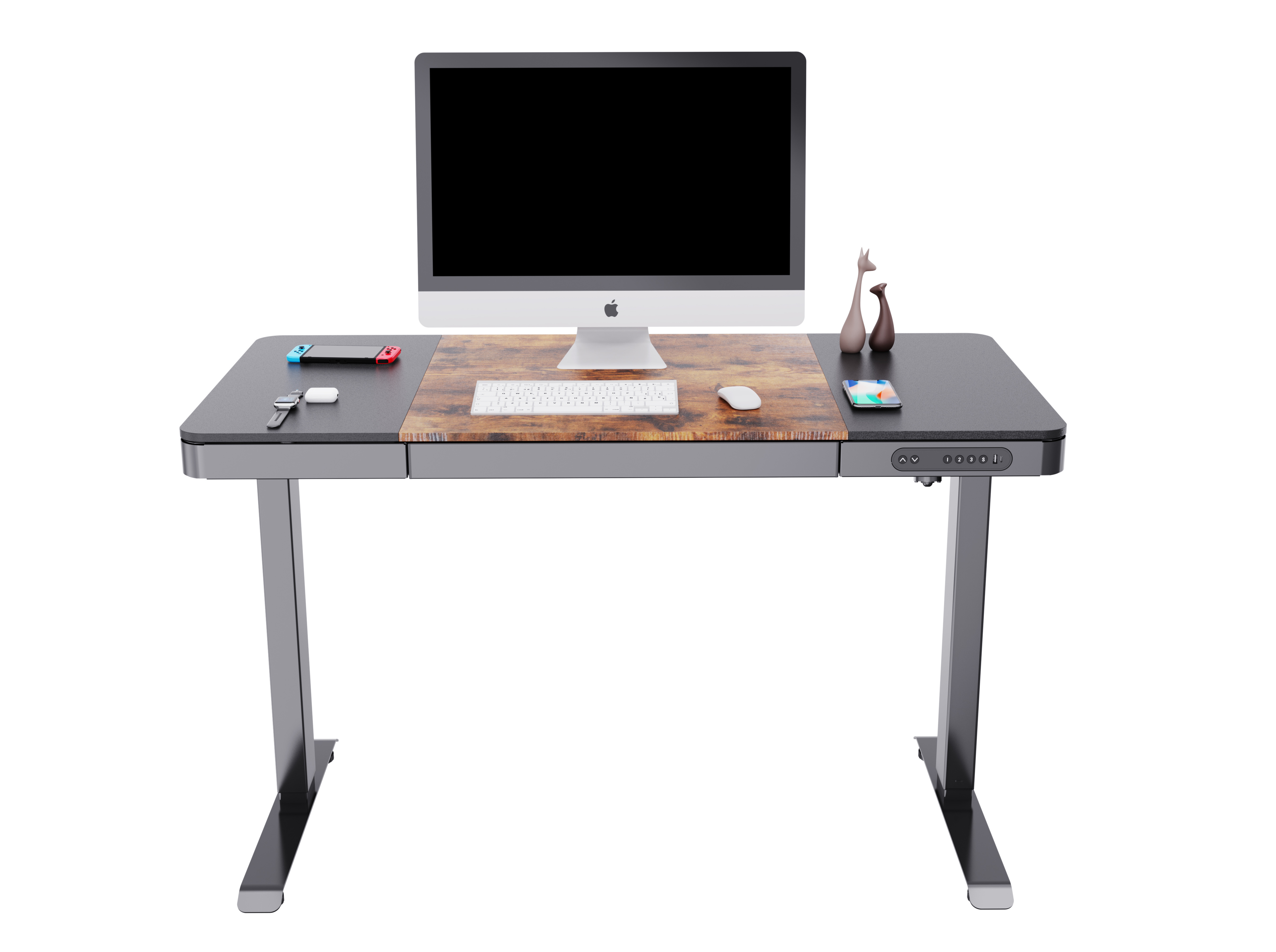 Home Office Electric Computer Desk with Storage, Splice Board Electric Height Adjustable Standing Desk with Drawer and USB Port