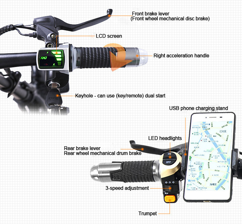 INTEGRITY exclusive design electric dirt bike, large capacity battery folding electric bike, anti-theft lock 1000w electric bike