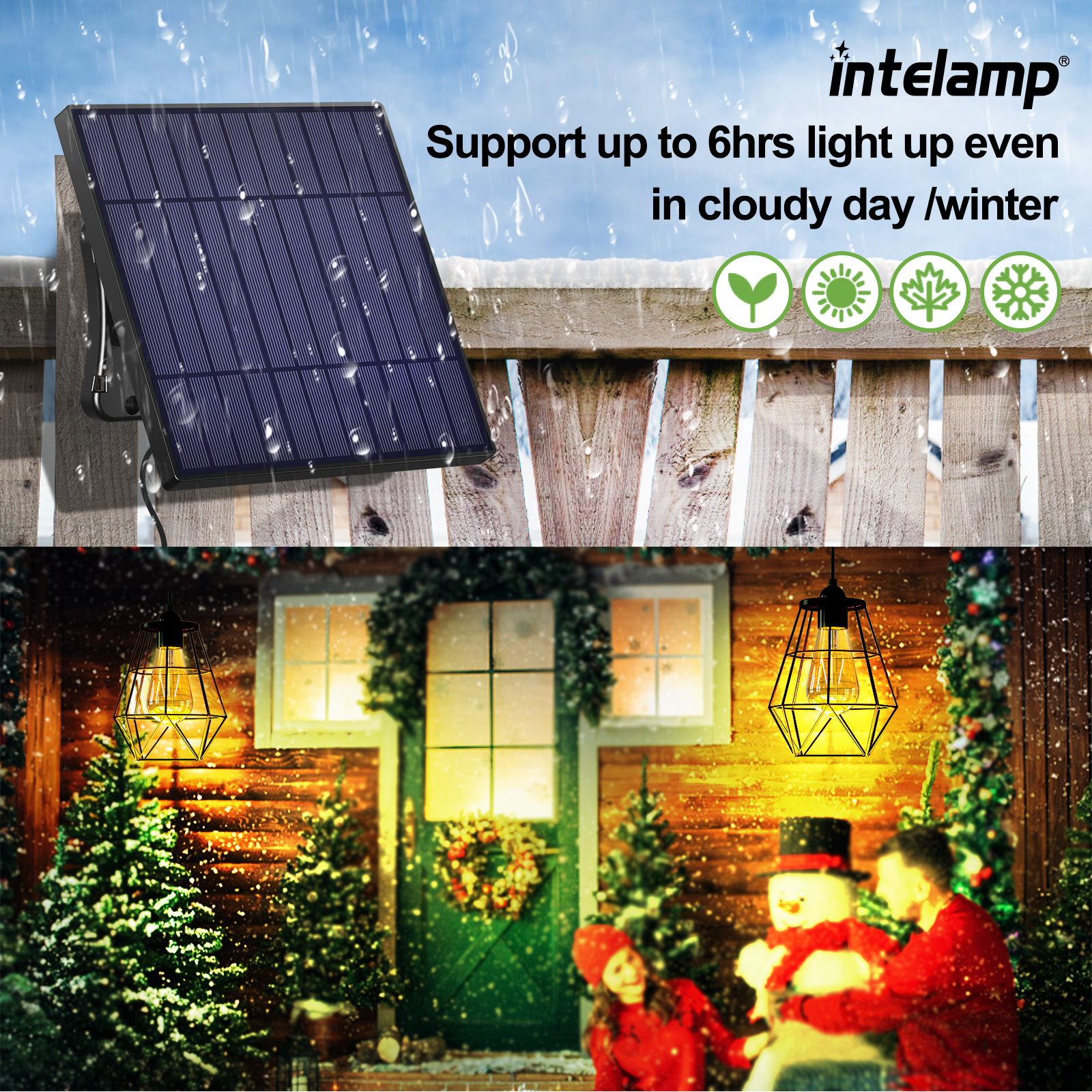 intelamp Diamond Warm Lighting Pendant Light Hanging LED Solar Lamp Solar Power Shed Lights with Switch