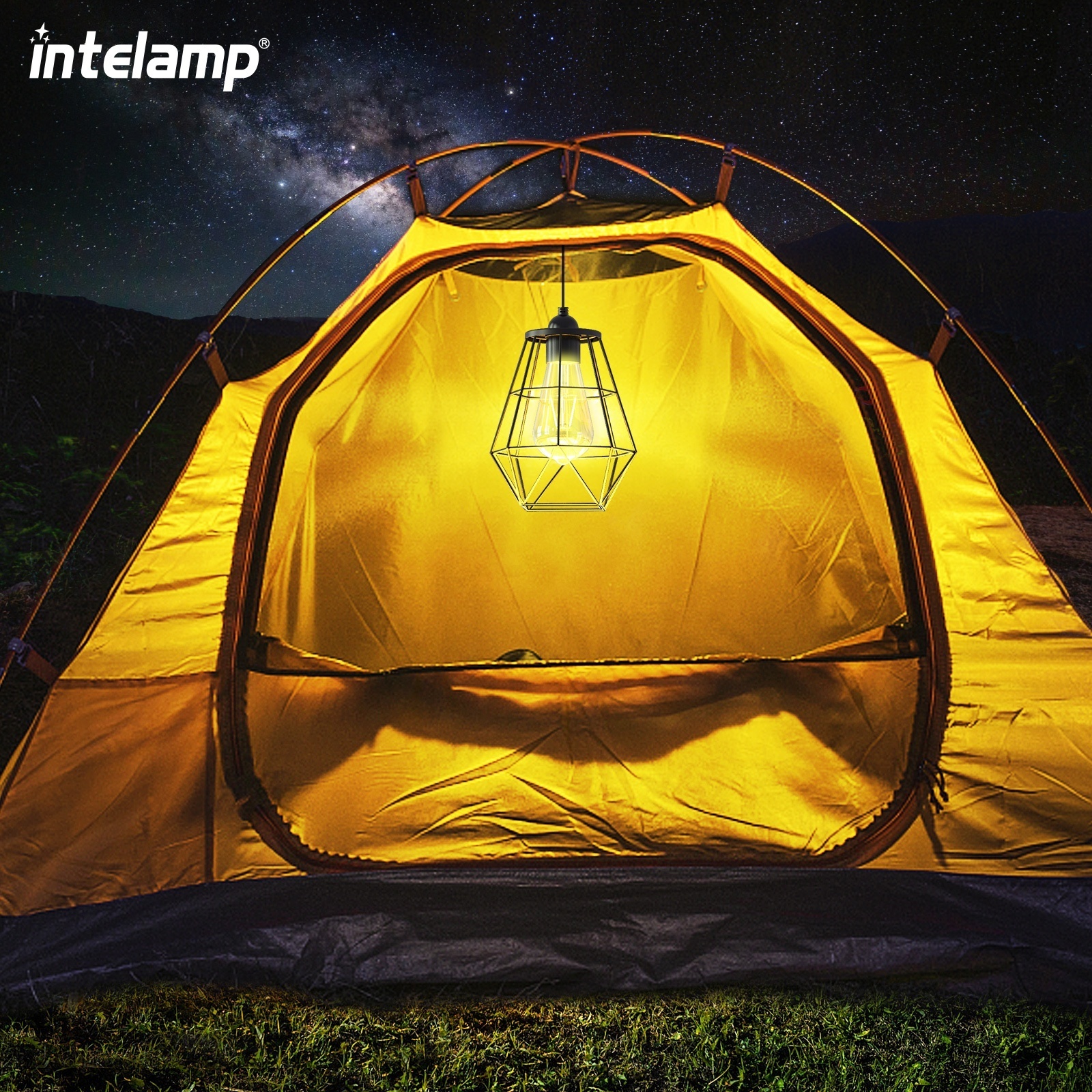 Solar Pendant Light Cage, intelamp Solar Powered Indoor & Outdoor Lights Hanging Lights for Storage Room Home Yard Porch Balcony