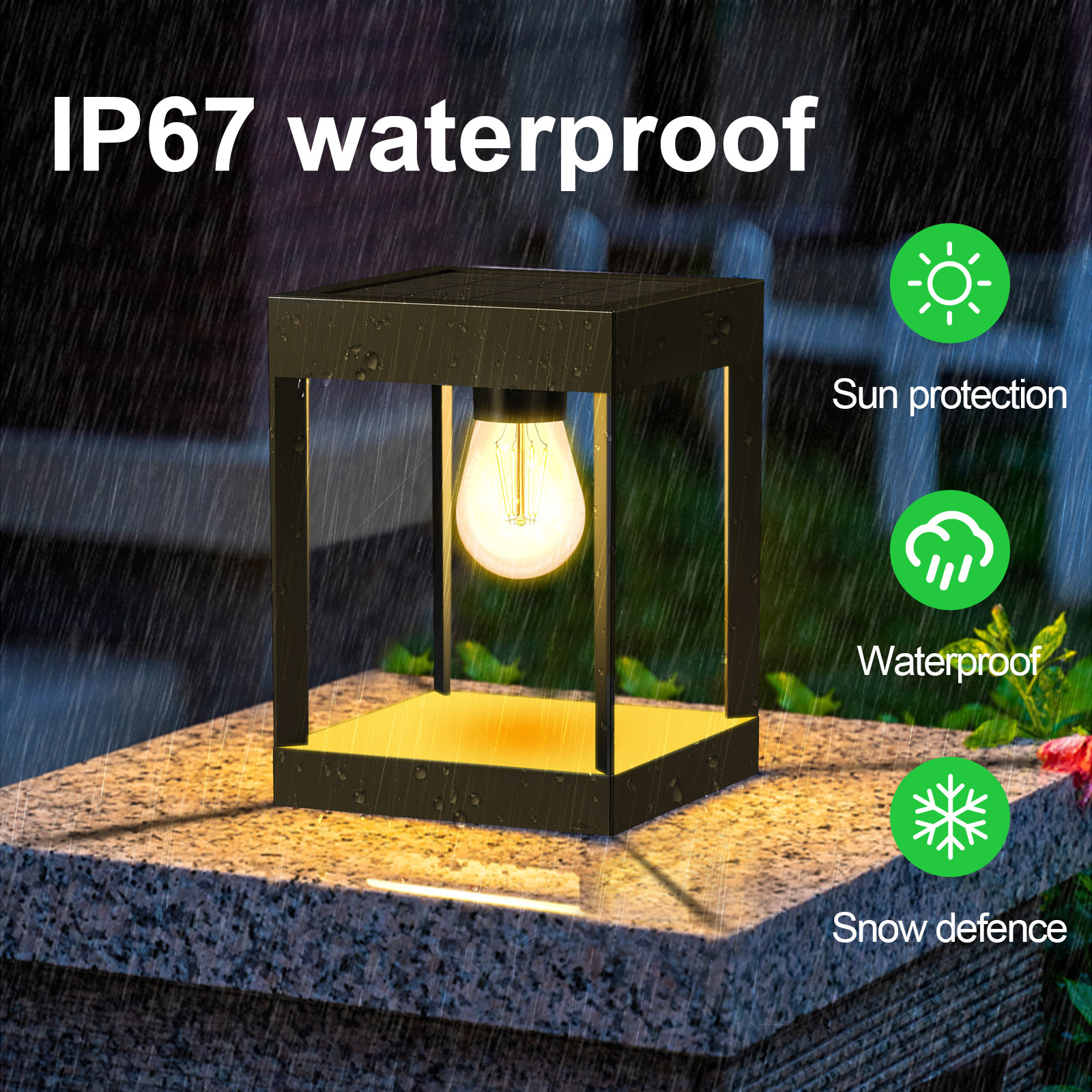 intelamp Waterproof Decorative Garden Solar Pillar Light Bulb Outdoor Solar Gate Post Lights