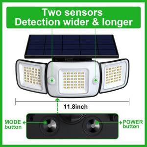 intelamp Waterproof 108 LED Super Bright Wall Light 3 Heads Motion Sensor Outdoor Solar Security Flood Lights