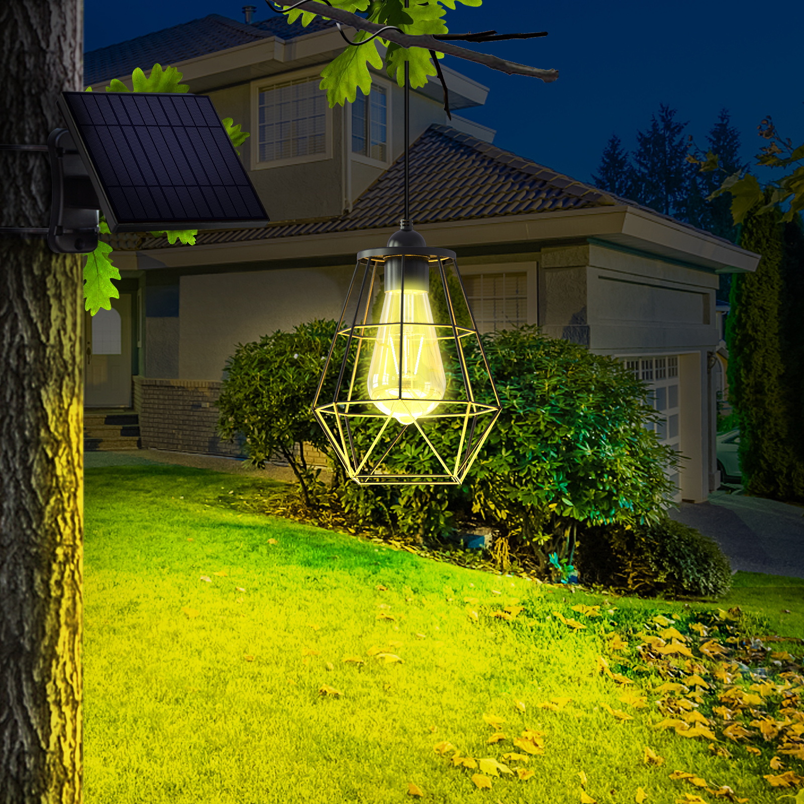 Solar Pendant Light Cage, intelamp Solar Powered Indoor & Outdoor Lights Hanging Lights for Storage Room Home Yard Porch Balcony