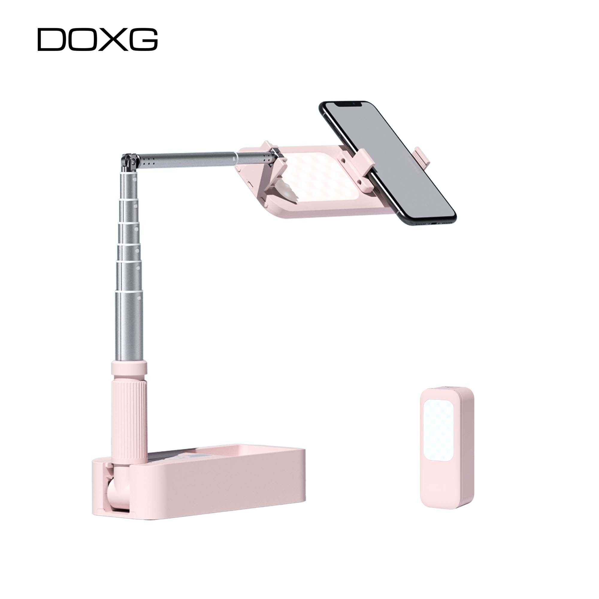 Doxg Extendable Selfie Stand 360 Rotation overhead tripod Phone stand Led Ring Light With Phone Holder for Live Streaming