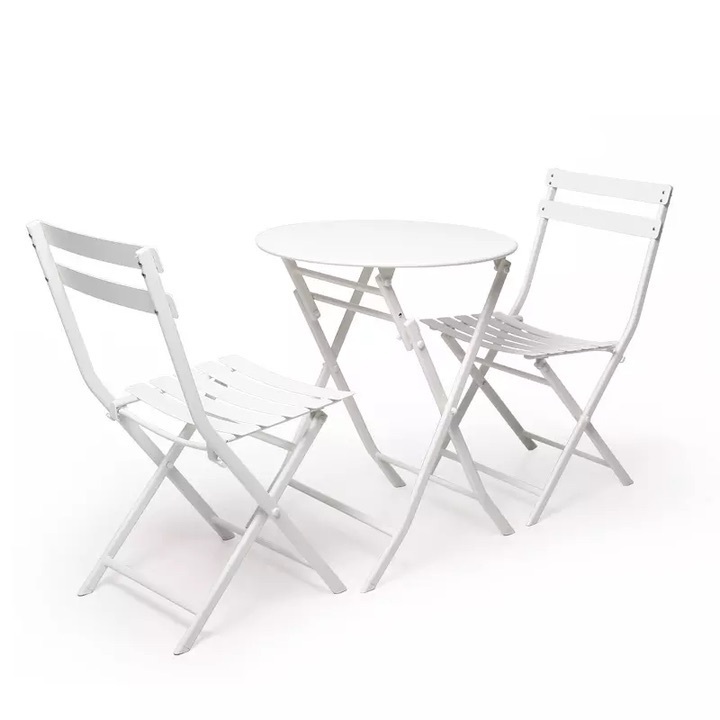 French White Beautiful Exquisite Patio Garden Furniture with 2 chairs and Outdoor leisure Folding Table And Chair Set