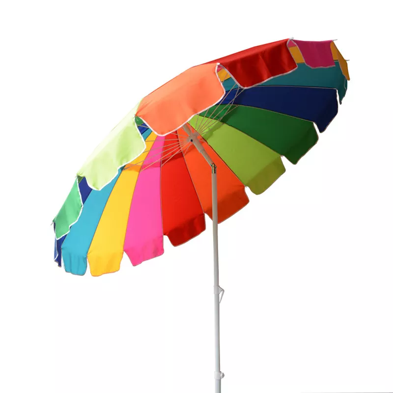 outdoor portable patio parasol 16ribs durable windproof rainbow customized beach umbrella for sun