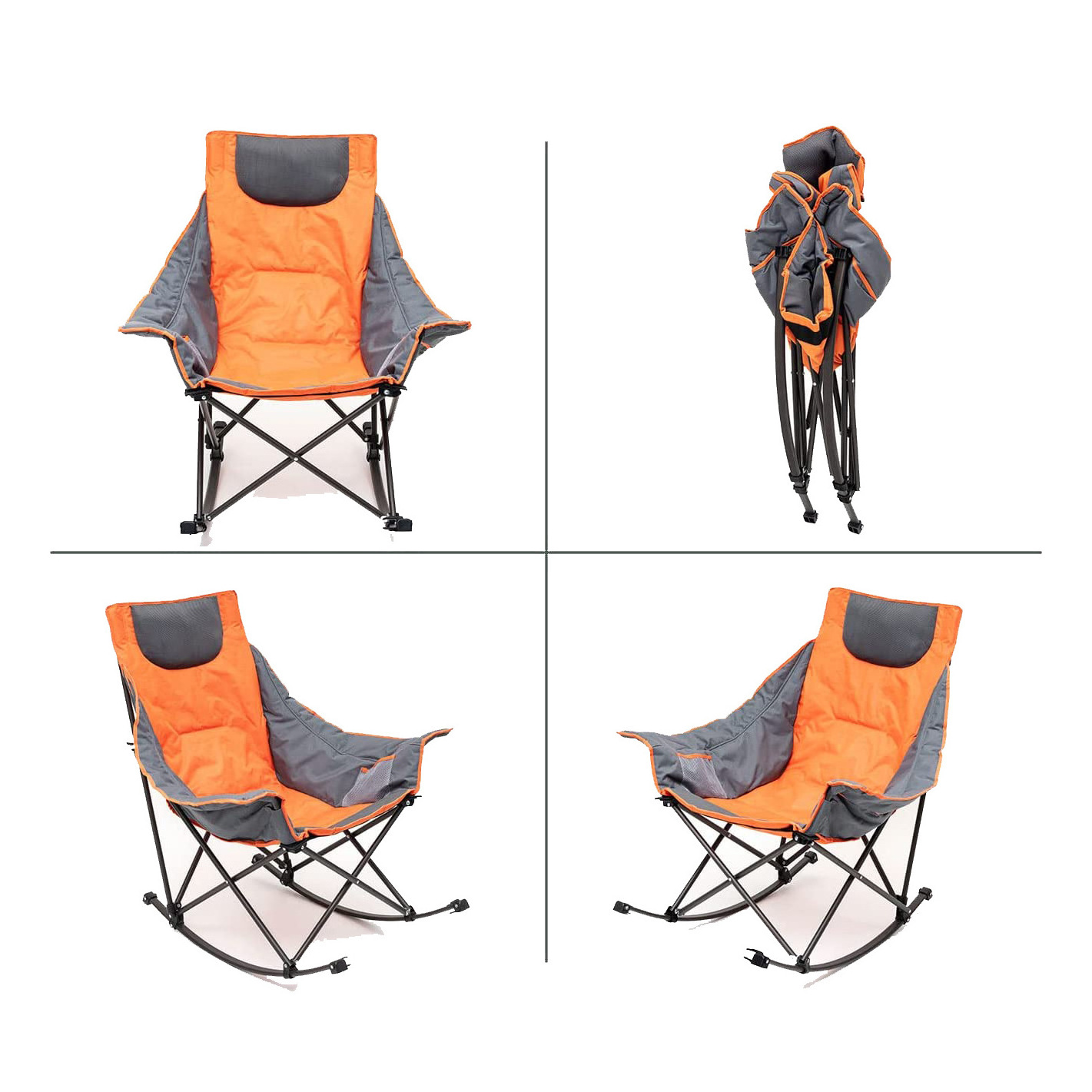 Oversized Quad Folding Camping Rocking Chair Outdoor Camping Rocking Chair for Lawn/Outdoor/Picnic/Patio