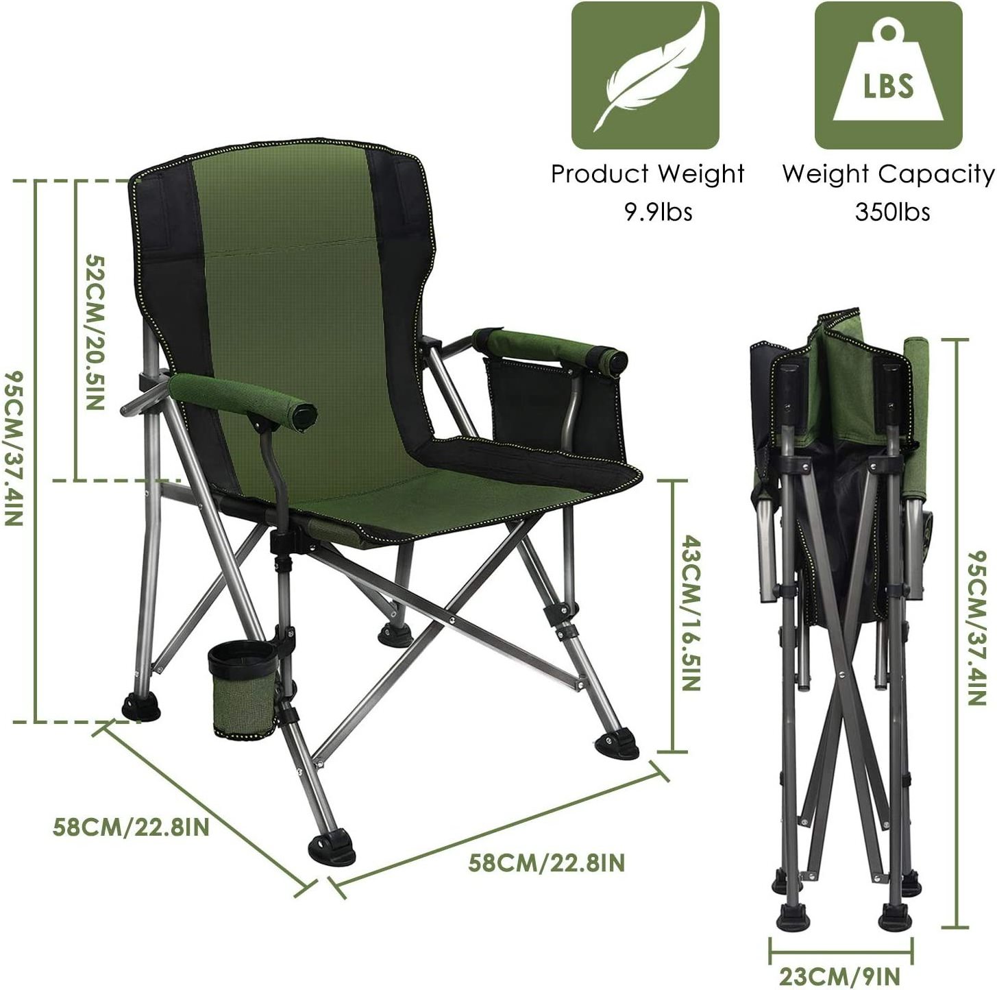 Camping Chair for Heavy People Oversized Outdoor Chairs with Cup Holder and Storage Bag