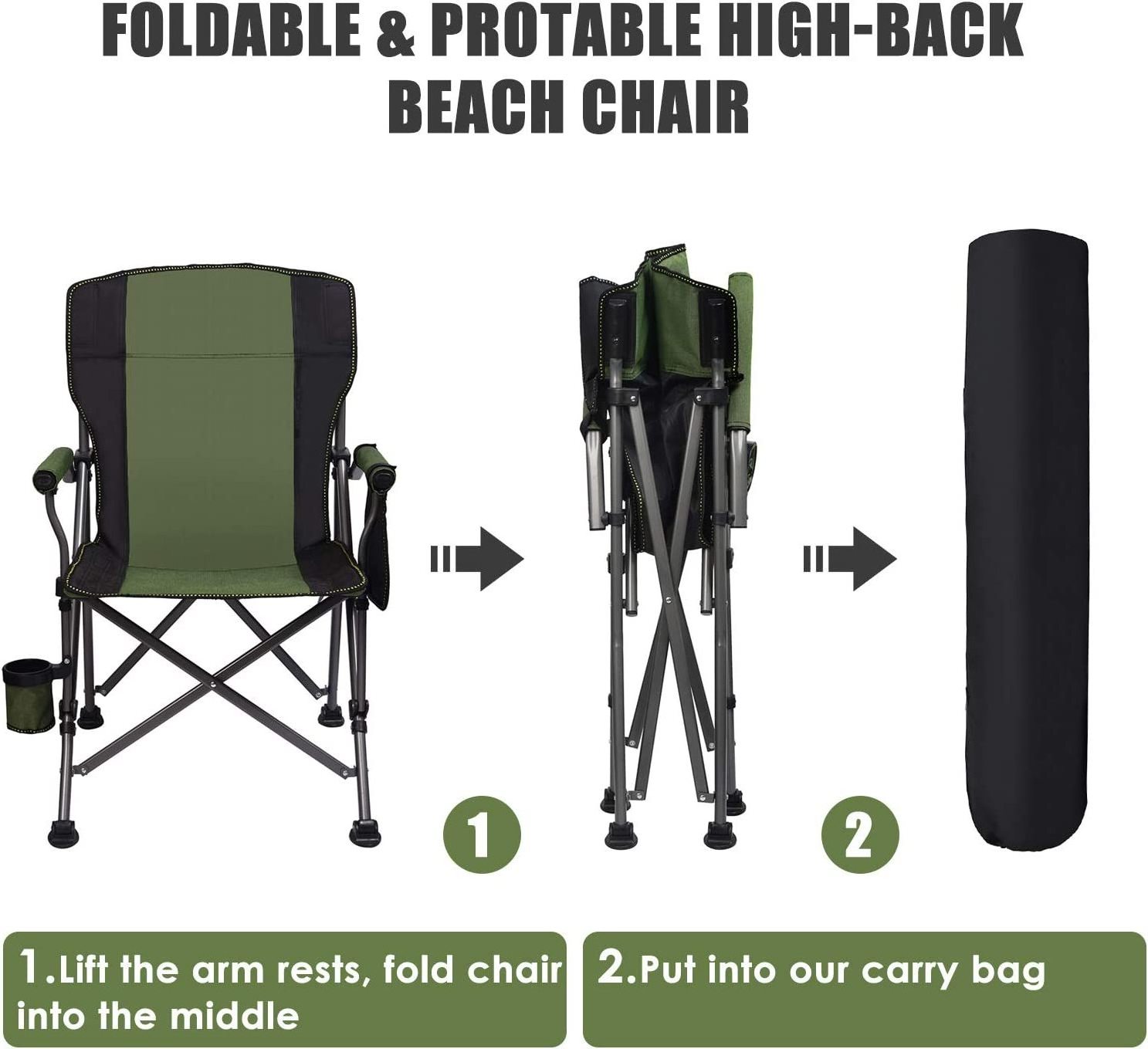 Camping Chair for Heavy People Oversized Outdoor Chairs with Cup Holder and Storage Bag