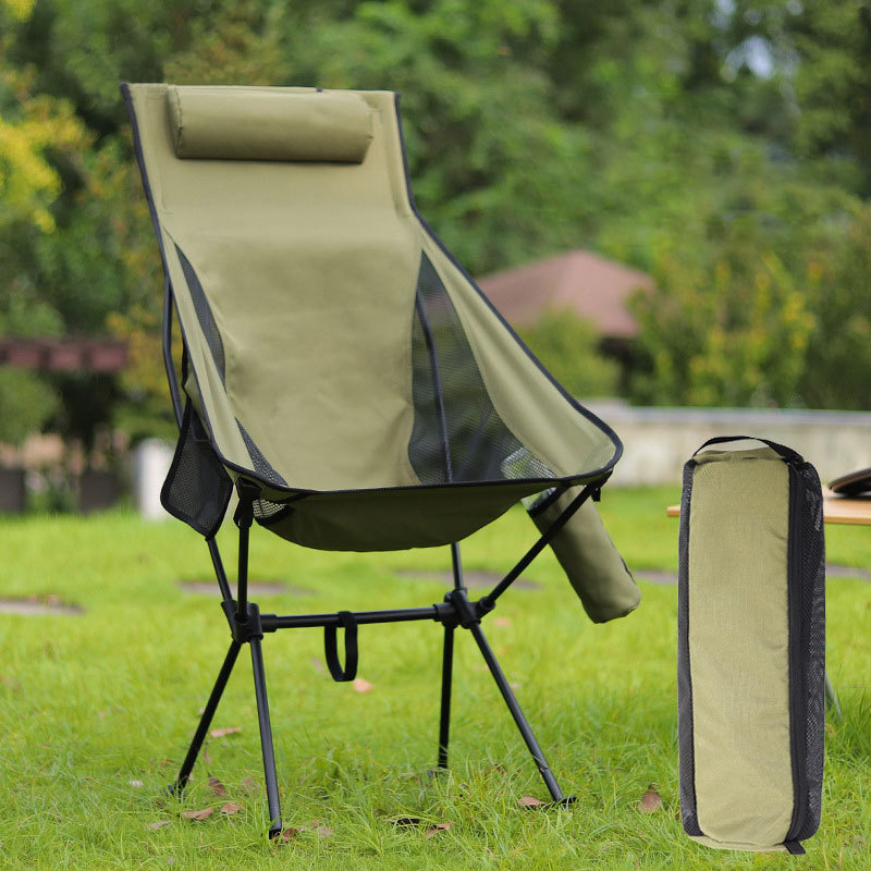 Outdoor ultra-light aluminum alloy folding chair portable heightened space back chair fishing leisure breathable moon chair