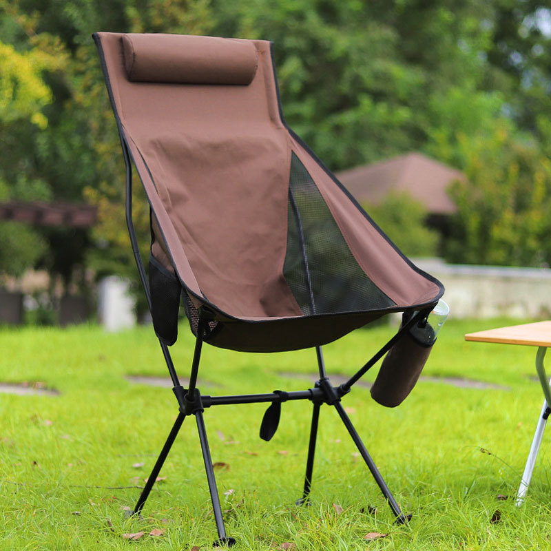 Outdoor ultra-light aluminum alloy folding chair portable heightened space back chair fishing leisure breathable moon chair